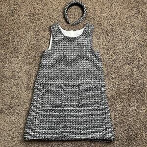 Rachel Zoe Size 6 Shift Metallic Black/White/Gold Tweed Holiday Dress& Headband